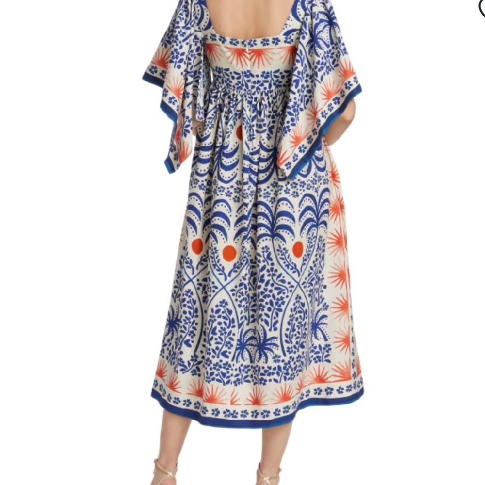 FARM Rio White Maxi Dress with Blue and Orange Botanical Motif - Picture 3 of 14